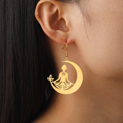 Stainless Steel Meditation Moon Earrings