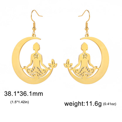 Stainless Steel Meditation Moon Earrings