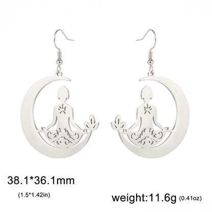 Stainless Steel Meditation Moon Earrings