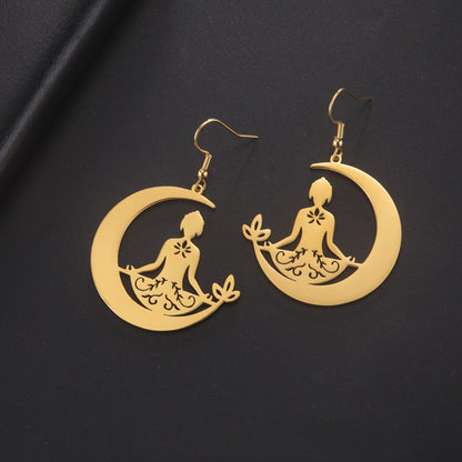 Stainless Steel Meditation Moon Earrings