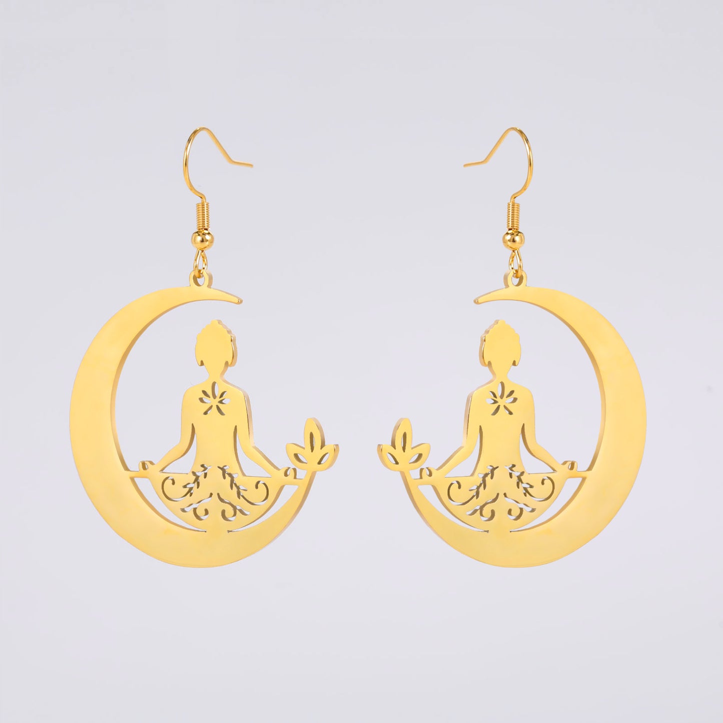 Stainless Steel Meditation Moon Earrings