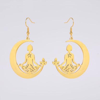 Stainless Steel Meditation Moon Earrings