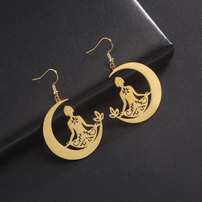 Stainless Steel Meditation Moon Earrings