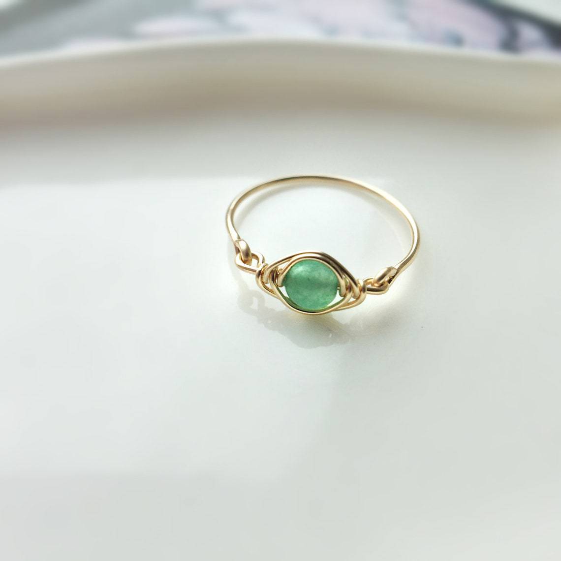 Green Emerald Healing Crystal Ring