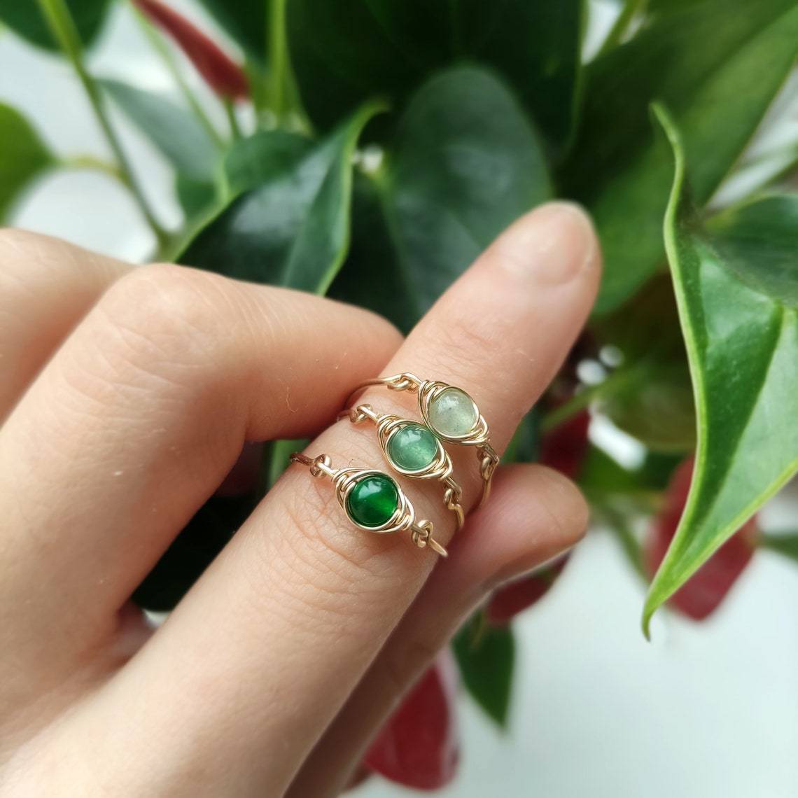 Green Emerald Healing Crystal Ring